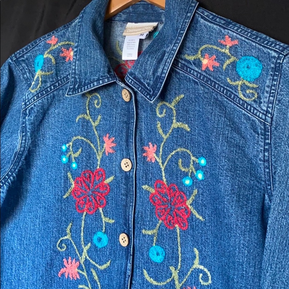 Coldwater Creek Denim Floral Jacket